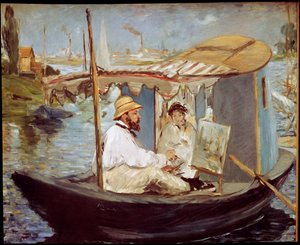 Claude Monet maluje ve své studiové lodi od Édouard Manet
