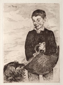 Dítě se psem, s nákupní taškou. od Édouard Manet
