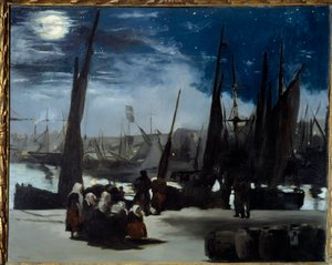 Měsíční svit na přístavu Boulogne Malba Edouarda Maneta (1832-1883) 1869 Sun. 0,82x1,01 m Paříž, musee d