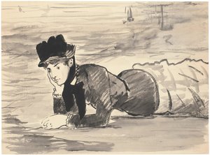 Žena ležící na pláži. Annabel Lee, asi 1881 od Édouard Manet
