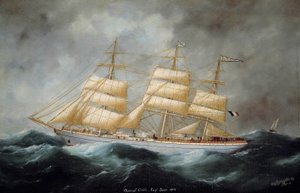 Pohled na Cap Hornier „Admirál Cecile““. Obraz Edwarda Adama (1847-1929). 1902. Saint Malo, Městské muzeum