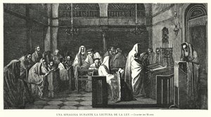 Synagoga při čtení Tóry (litho) od Edouard Moyse