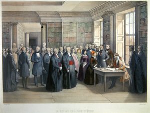 Král Louis-Philippe podepisuje návštěvní knihu během své návštěvy Eton College dne 10.