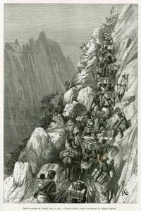 Ve skalách Ankori. Rytina od Riou, pro ilustraci příběhu Dans les tenebres de l