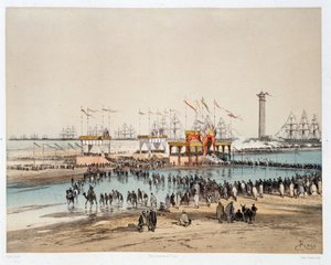 Slavnostní otevření Suezského průplavu v Port-Said (řekl Port) - v „Through the Isthmus of Suez““ od Riou, Marius Fontaine od Edouard Riou