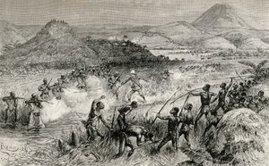 První setkání sira Henryho Mortona Stanleyho s Mazambony, 1890 (dřevoryt) od Edouard Riou