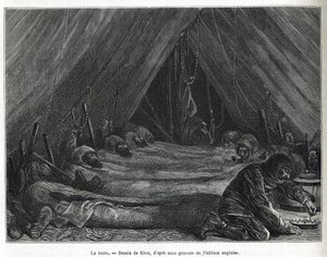 Interiér stanu na ledové kře, kresba od Riou, pro ilustraci příběhu o plavbě k polárnímu moři v letech 1875-1876 od kapitána G.SNarese (1831-1915). Rytina v Le tour du monde od Edouard Riou