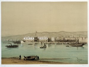 Pohled na kanál v „“ Inaugurace Canal de Suez od G. Nicole. 1869 od Edouard Riou