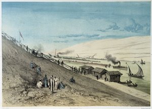 Pohled na kanál v „“ Inaugurace Suezského průplavu od G. Nicole. 1869 od Edouard Riou
