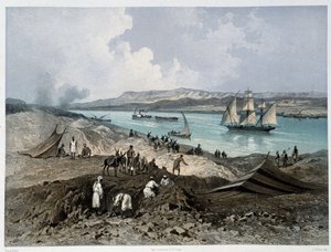 Pohled na kanál v „“ Inaugurace Suezského průplavu od G. Nicole. 1869 od Edouard Riou