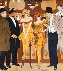 Karikatura prostitutek se svými klienty, z 
