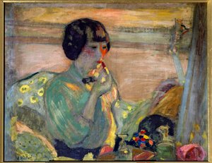 Francouzská komička Marthe Mellot (1870-1947) nalíčená, 20. století. Paříž, komedie z Champs Elysees (olej na plátně) od Edouard Vuillard