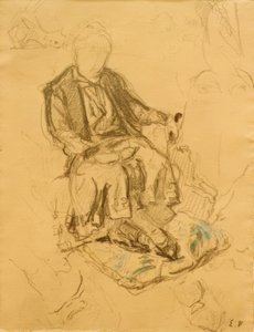 Madame Bénard seděla, nohy spočívala na polštáři od Edouard Vuillard