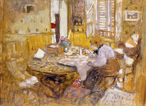 Madame Vuillard Čtení v jídelně, rue Truffaut; Madame Vuillardová čte v pokoji? Eating, rue Truffant, 1903 od Edouard Vuillard