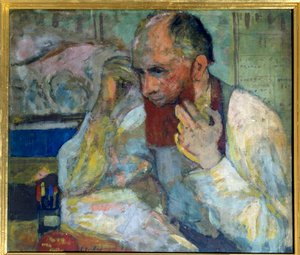 Komik Aurelien Lugne Poe (Lugne-Poe) (1869-1940) make-up, Paříž 20. století, komedie z Champs Elysees (olej na plátně) od Edouard Vuillard