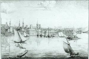New York ze západu, ze „Sbírka map a pohledů na plavbu v Americe v Itálii na Sicílii a v Egyptě“ od de Montule, 1821 od Edouard de Montule