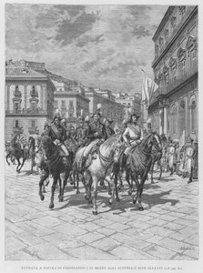 Vjezd Ferdinanda I. do Neapole uprostřed jeho rakouských spojenců (rytina) od Edouardo Matania