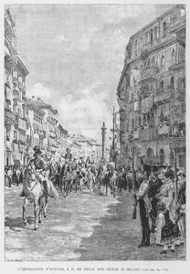 Rakouský císař a král obou Sicílií v Miláně (rytina) od Edouardo Matania