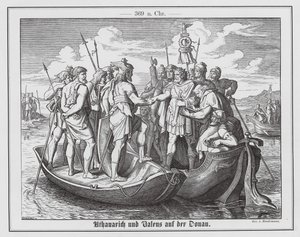 Setkání římského císaře Valense a vizigótského krále Athanarika na Dunaji, 369 (rytina)