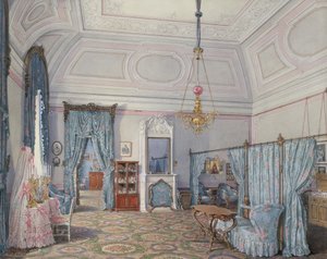 Interiéry Zimního paláce. Pátý rezervovaný byt. Ložnice velké princezny Marie Alexandrovny, 1873
