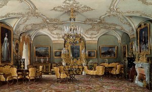 Pohled na salon Alexandry Fjodorovny (Fedorovna nebo Fjodorovny nebo Charlotty Pruské (1798-1860)), manželky cara Mikuláše I. v Gatčinském paláci. Akvarel připisovaný Eduardovi (Edouardovi) Hauovi (1807-1870) 19. století Petrohrad, Ermitáž muzeum