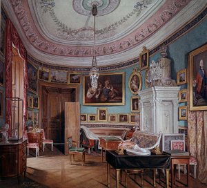 Pohled na pokoj Pavla I. (1754-1801) a Gatchina akvarel Eduarda (Edwarda) Hau (1807-1870) 1877 Petrohrad, Ermitážní muzeum