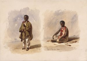 Dva malí Afro-Brazilci; jeden stojí, druhý sedí od Eduard Hildebrandt