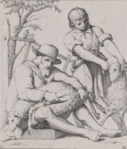 Dva muži stříhání ovcí, ca. 1842. od Eduard Julius Friedrich Bendemann