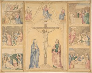 Kristus na kříži se šesti scénami z Kristova života, ca. 1850. od Eduard von Steinle