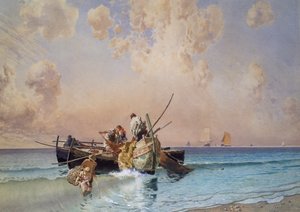 Zpátky z rybaření, Eduardo Dalbono (1841-1915), olej na plátně, 53x73 cm