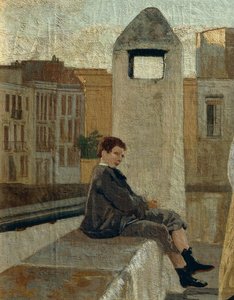 Terasa, Edoardo Dalbono (1841-1915), olej na panelu, 45x30 cm. Detail.