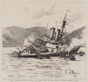 Uvíznutí lodi HMS Howe na útesech Pereiro, u ústí přístavu Ferrol, Španělsko od Eduardo de Martino