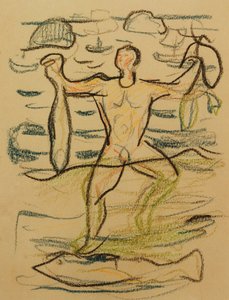 Koupání s rybami, c. 1915-20 (barevné křídy) od Edvard Munch