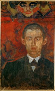 Edvard Munch, autoportrét s ženskou maskou (olej na dřevě) od Edvard Munch