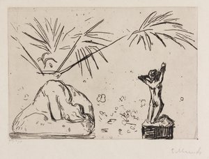 Interiér se sochami od Edvard Munch