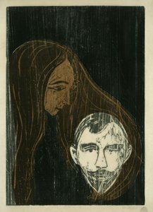 Mužská hlava v ženských vlasech od Edvard Munch