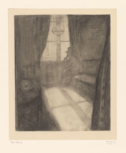 Muž v interiéru sedí u okna Měsíční svit. Night in Saint-Cloud (původní název) od Edvard Munch