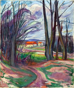 Krajina v Skoyen (Oslo, Norsko). Malba Edvarda Muncha (1863-1944), olej na plátně, kolem 1920. Norské umění, 20. století, expresionismus. Soukromá sbírka. od Edvard Munch