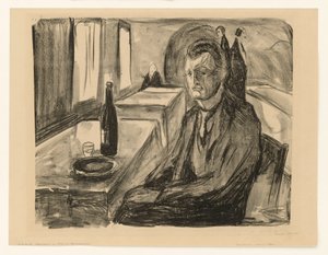 Autoportrét s lahví vína od Edvard Munch