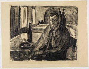 Autoportrét s lahví vína od Edvard Munch