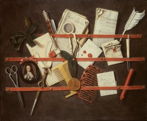 Stojan na dopisy Trompe loeil s miniaturním portrétem mladého muže v brnění, 1697 (panel) od Edwaert Colyer or Collier