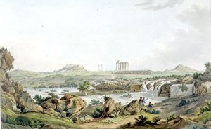Jupiterův chrám Olympios a řeka Ilissos, deska 30 z 5. části „Pohledy v Řecku“, vyryl Thomas Medland