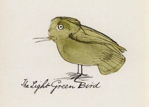 Edward Lear, Kniha o ptácích: Světle zelený pták (barevné lito)