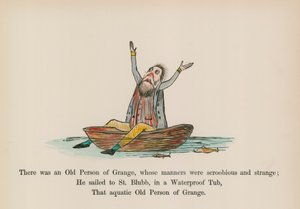 Byl tam jeden starý člověk z Grange, jehož mravy byly podivné (kolorovaná rytina). od Edward (after) Lear
