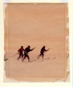 Muži na lyžích, 1901-04 (wc na papíře) od Edward Adrian Wilson