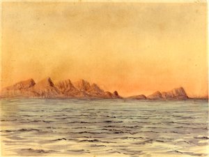 Západ slunce, Simons Bay, Jižní Afrika (wc na papíře) od Edward Adrian Wilson