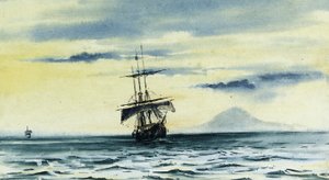 Poslední pohled na Mount Discovery: SS. „Ráno“ a „Terra Nova“ po „Objevu“ z McMurdo Strait, 19. února 2004, půlnoc, 1904