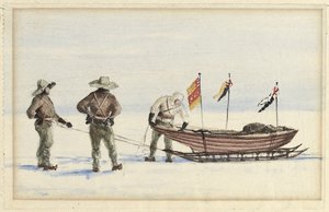 Sáňkařská párty na White Island, únor 1902: Shackleton, Wilson a Ferrar se připravují na cestu, 1902 od Edward Adrian Wilson
