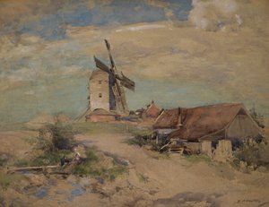 Větrný mlýn, cca 1900-04 (akvarel)