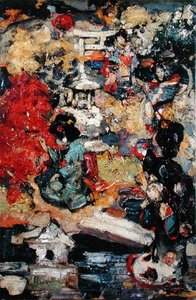 Japonské postavy v zahradě od Edward Atkinson Hornel